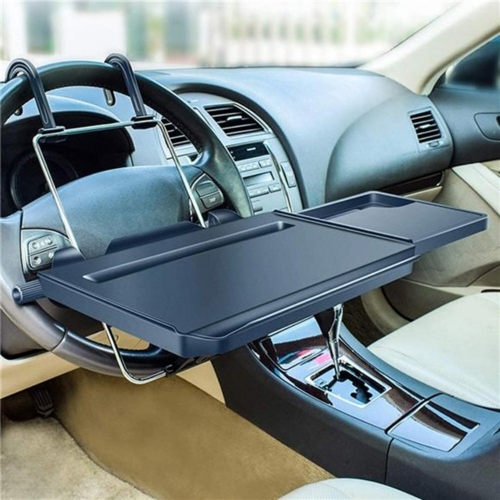 2 in 1 Car Steering Wheel Tray / Back Seat Headrest Tray, Black